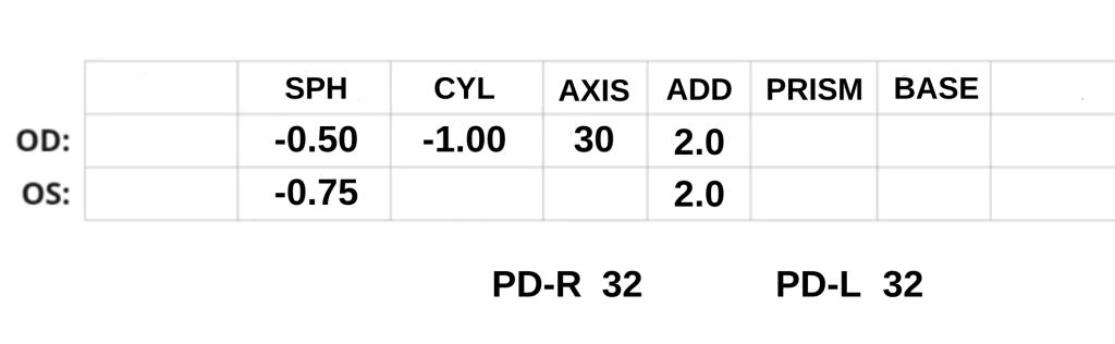 eye prescription form